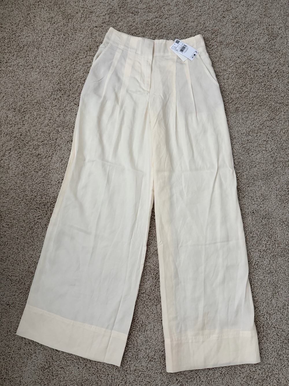 Mango Cream Wide-Leg High-Waist Trousers